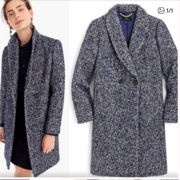 J.Crew Speckled Navy Tweed Coat | Wool Blend Overcoat | Size 8 H2018 - Picture 2 of 8